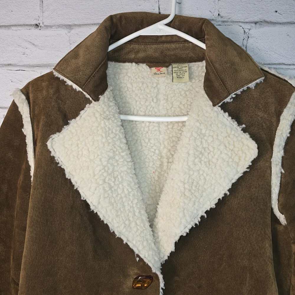 VINTAGE PENNY LANE LIKE LOVE SUEDE JACKET EMBROIDERED SHERPA LINED WOMENS L - Picture 3 of 8